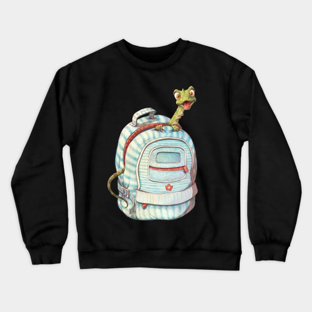 Lizard in Backpack Crewneck Sweatshirt by Kayla Harren